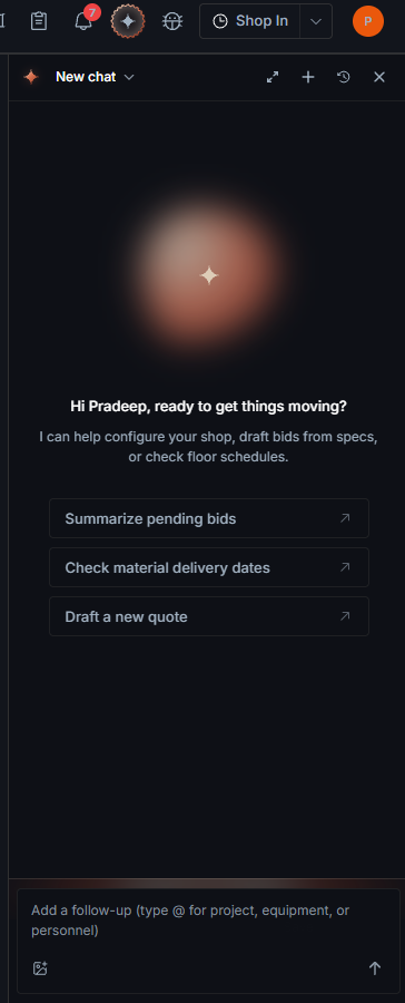 The assistant open beside a job, with a question typed in