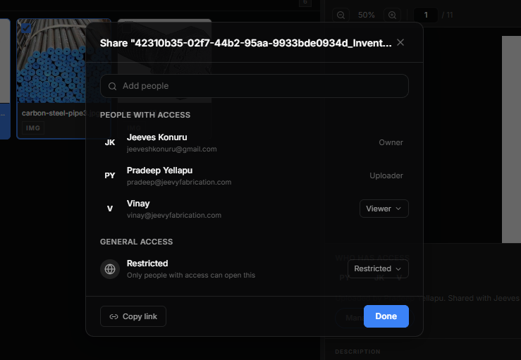 The access panel showing a file switched to Restricted