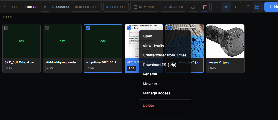 Several files selected with the right-click menu open